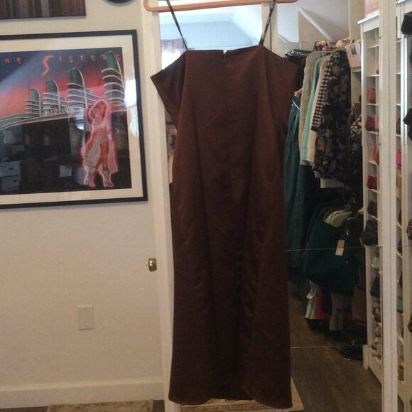 CHOCOLATE BROWN STRAPLESS COCKTAIL DRESS - Picture 3 of 4